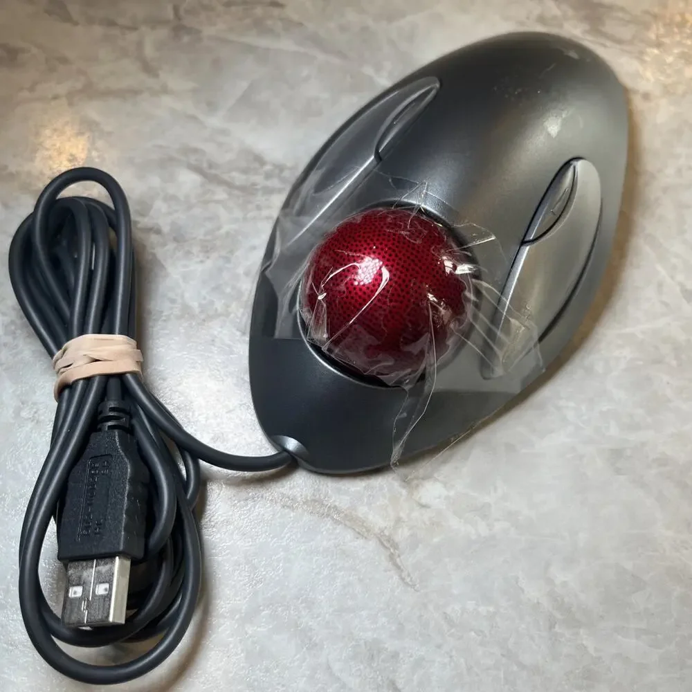 Logitech T-BC21 USB Wired Optical Trackman Red Marble Mouse Trackball